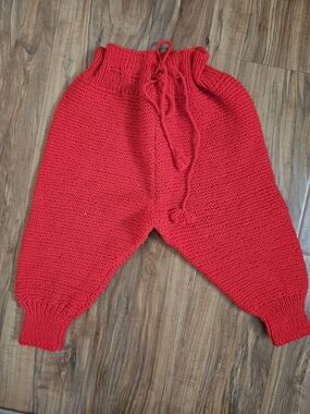 BABY Red Hand Knit 'Sweater' Pants (vintage)